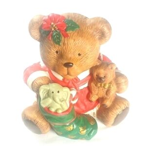 𝅺CHRISTMAS Teddy Bear and Baby Teddy Figurine Music Box